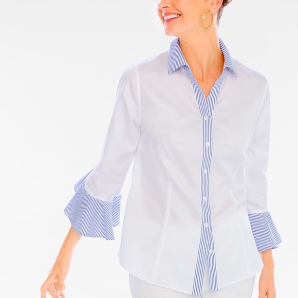 Chico's Tops - Chico’s 2 Caroline Striped Sleeve Shirt